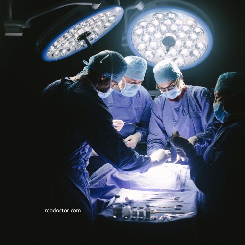 Doctors performing hernia surgery