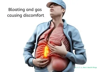 Bloating of abdomen with excessive gas in a person causing discomfort